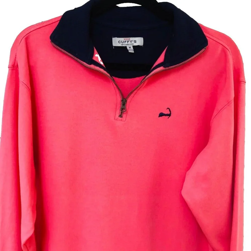 CUFFY'S Of Cape‎ Cod 1/4 Zip Shirt Men M Pink Coral Activewear Athleisure Logo